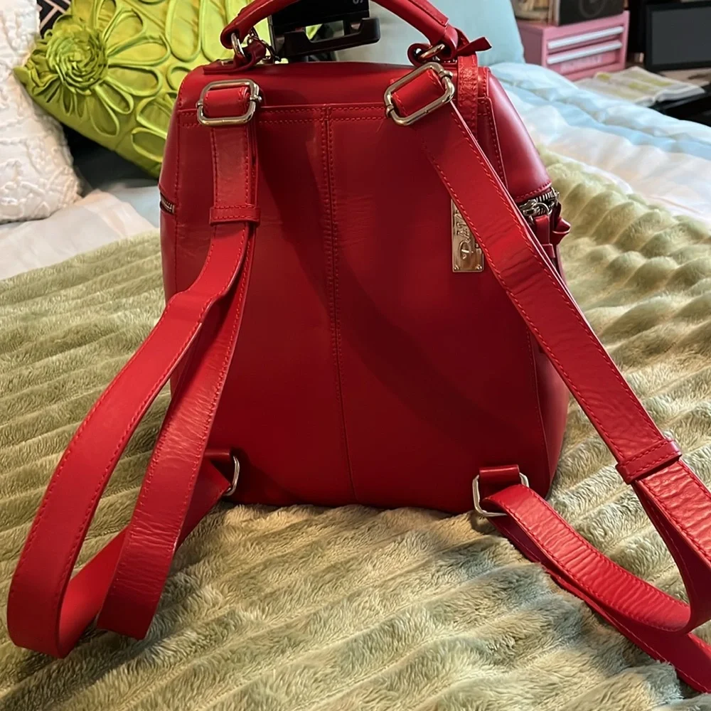 Dolce Vita red leather backpack I put the cherry keychain on it to look morecut - Picture 3 of 13